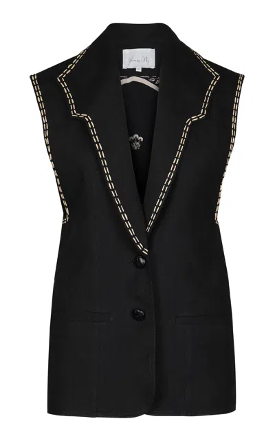 Johanna Ortiz Nocturnal Ornaments Tree-detailed Linen Vest In Black