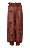 Johanna Ortiz Nomad Palm-tree Cotton Mesh Wide-leg Pants In Red