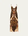 Johanna Ortiz Nuestra Tierra Printed Stretch Jersey Slipdress In Palma Sevillana Salmone/emerald/purple