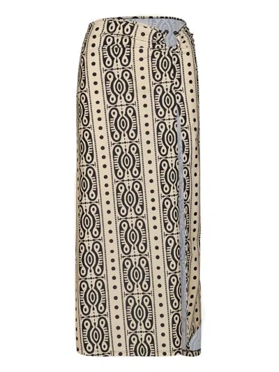 Johanna Ortiz Nuevo Destino Printed Slit Midi Skirt In Neutral