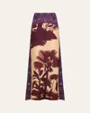 Johanna Ortiz Nuevos Territorios Printed Silk Maxi Skirt In Tropical Exuberance - Ecru-red-blue