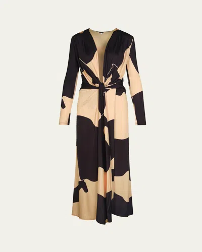 Johanna Ortiz Oasis Plunging Long-sleeve Ankle Dress In Multi