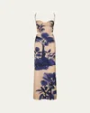 Johanna Ortiz Ocean Of Secrets Cutout Wool-silk Maxi Dress In Tropical Exuberance Allover -ecru-blue
