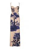 Johanna Ortiz Ocean Of Secrets Cutout Wool-silk Maxi Dress In Tropical Exuberance Allover -ecru-blue