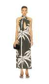 Johanna Ortiz Oceanic Mantra Printed Midi Dress In Salty Palms Green & Ecru