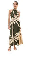 Johanna Ortiz Oceanic Mantra Printed Midi Dress In Salty Palms Green/ecru