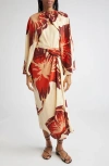 Johanna Ortiz Odyssey Floral Print Dress With Removable Cape In Multi