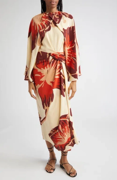 JOHANNA ORTIZ JOHANNA ORTIZ ODYSSEY FLORAL PRINT DRESS WITH REMOVABLE CAPE