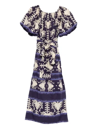 Johanna Ortiz Off-shoulder Patterned Midi Dress In Purple