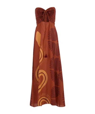 Johanna Ortiz Off-the-shoulder Dress In Brown