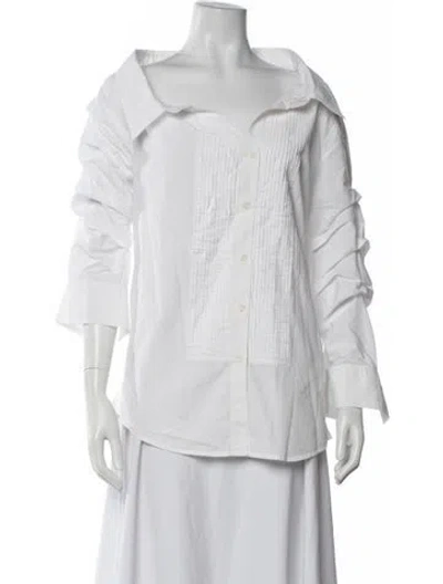 Pre-owned Johanna Ortiz Off-the-shoulder Long Sleeve Blouse In White