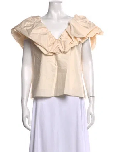Pre-owned Johanna Ortiz Off-the-shoulder Short Sleeve Blouse In Neutrals