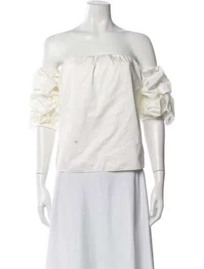 Pre-owned Johanna Ortiz Off-the-shoulder Short Sleeve Blouse In White