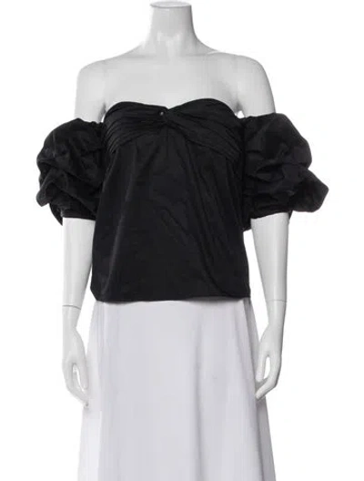 Pre-owned Johanna Ortiz Off-the-shoulder Short Sleeve Top In Black