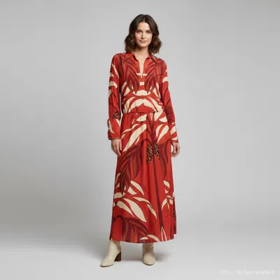 Pre-owned Johanna Ortiz Orange Palm Shadows Print Crepe Midi Dress L