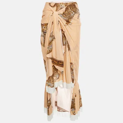 Pre-owned Johanna Ortiz Orange Tropical Agitations Wrap-effect Maxi Skirt S