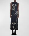 Johanna Ortiz Oriental Chronicles Draped Midi Dress In Papaver Somniferum - Black-sand