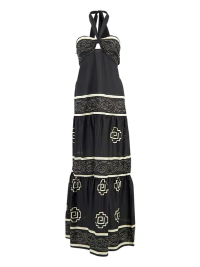 Johanna Ortiz Orilla Del Mar Halter-neck Tiered Maxi Dress In Black