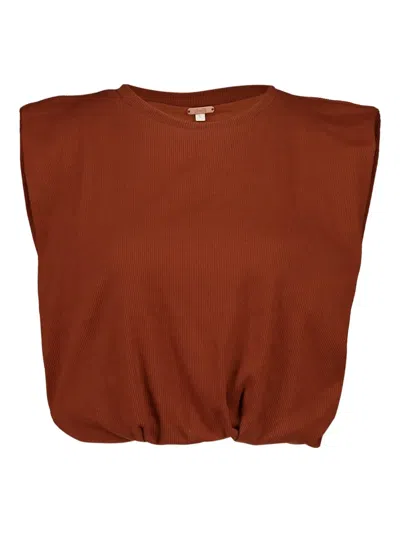 Johanna Ortiz Padded-shoulder Ribbed T-shirt In Multi