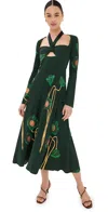 Johanna Ortiz Paisaje Lejano Shiny Jersey Midi Dress In Green/yellow/peach