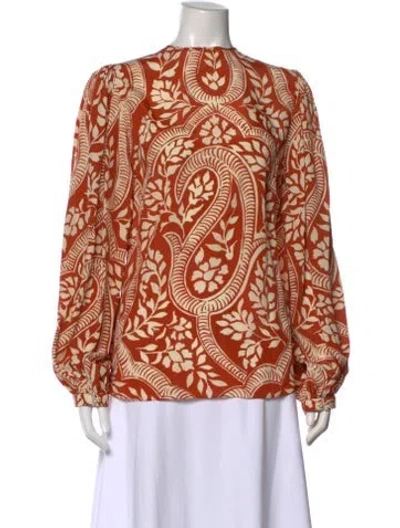Pre-owned Johanna Ortiz Paisley Print Crew Neck Blouse In Red