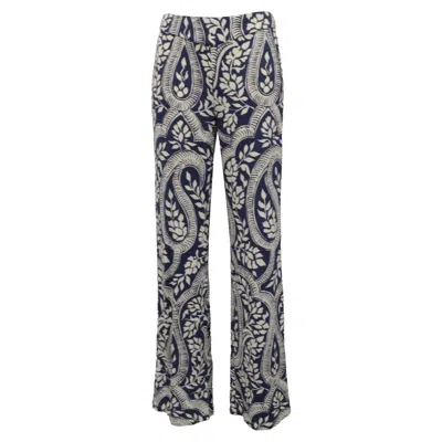 Johanna Ortiz Paisley-print Straight-leg Trousers In Navy Blue Viscose