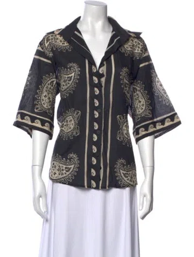 Pre-owned Johanna Ortiz Paisley Print V-neck Blouse In Black