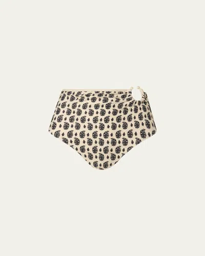 Johanna Ortiz Paisleys High-waist Bikini Bottoms In Ecru/black