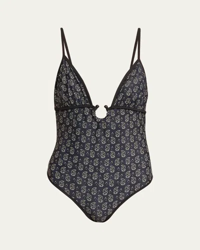 Johanna Ortiz Paisleys One-piece Swimsuit In Black/ecru