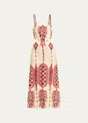 Johanna Ortiz Palm Of Tiahuanaco Cutout Tassel Strap Linen Midi Dress In Apacheria Ecru Ma