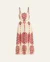 Johanna Ortiz Palm Of Tiahuanaco Linen Midi Dress In Apacheria Ecru Marsala Black