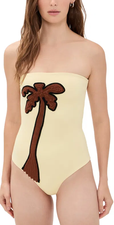 Johanna Ortiz Palm Texture Strapless One-piece Swimsuit In White