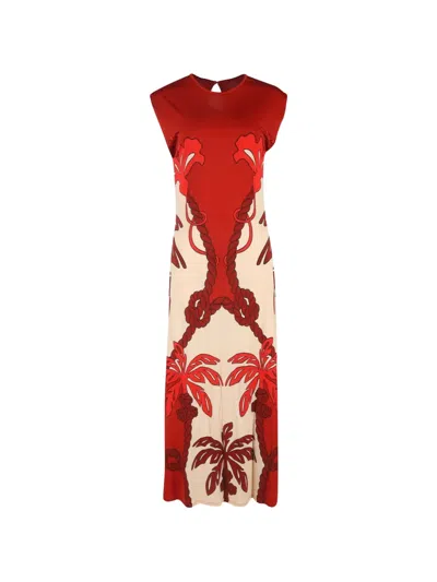 Pre-owned Johanna Ortiz Palm-tree Print Dress In Red