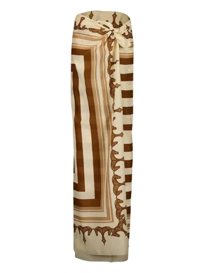 Johanna Ortiz Palm-tree Striped Pareo In Brown