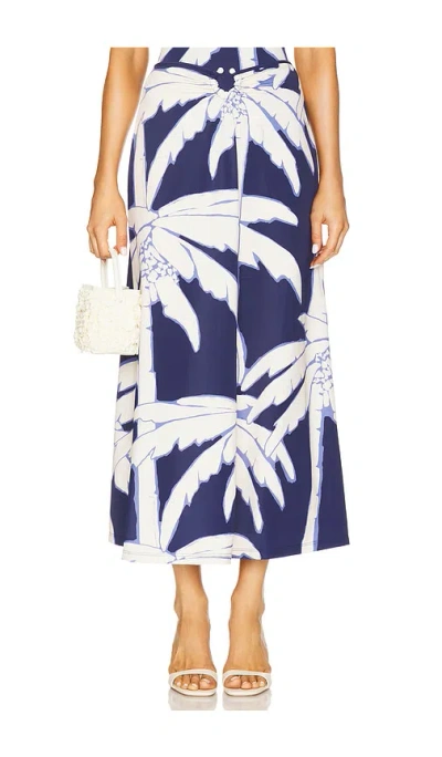 Johanna Ortiz Palms Breath Of Life Midi Skirt In Blue & Ecru