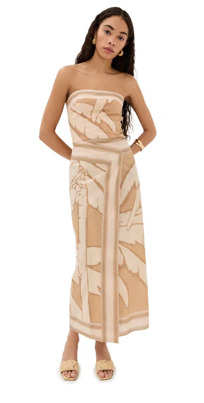 JOHANNA ORTIZ PALMS PONTOON AFTERNOON ANKLE DRESS SALTY PALMS SAND/ECRU