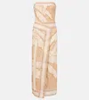 Johanna Ortiz Palms Pontoon Afternoon Ankle Dress Salty Palms Sand In Beige