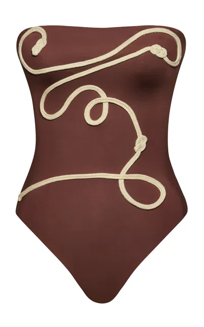 Johanna Ortiz Palmy Texture One-piece Swimsuit In Brown