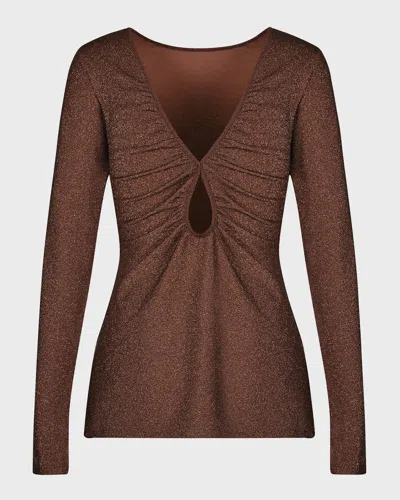 Johanna Ortiz Party Filigree Metallic Long-sleeve Reversible Top In Bronce