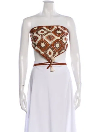 Pre-owned Johanna Ortiz Patterned Strapless Crop Top In White