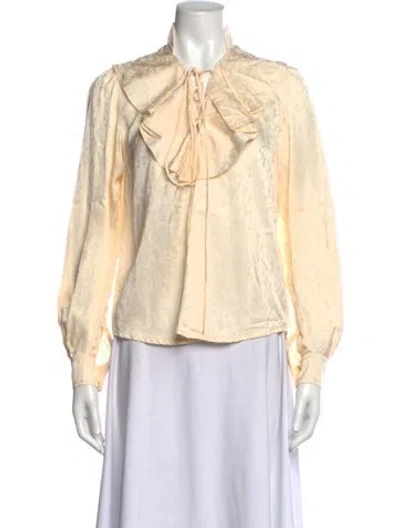 Pre-owned Johanna Ortiz Patterned Tie Neck Blouse W/ Tags In Neutrals