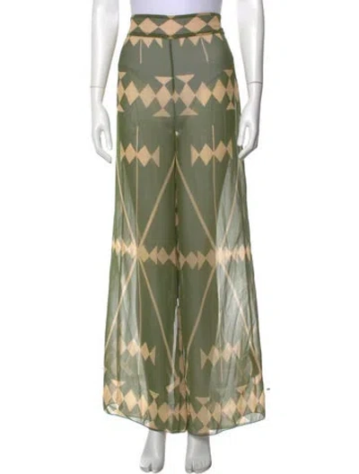 Pre-owned Johanna Ortiz Patterned Wide Leg Pants In Green