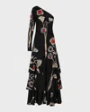 Johanna Ortiz Poesia De Paz Sequin Poppy One-shoulder Silk Maxi Dress In Black