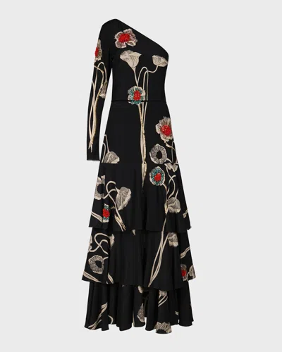 JOHANNA ORTIZ PEACE POETRY ONE-SHOULDER TIERED MAXI DRESS