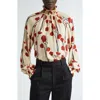 Johanna Ortiz Petalos Rojos Silk Top In Papaver Somniferum/ Ecru