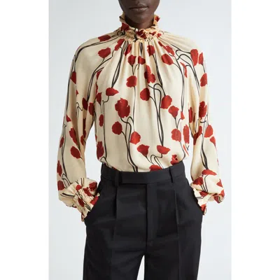 Johanna Ortiz Petalos Rojos Silk Top In Papaver Somniferum/ecru
