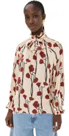 Johanna Ortiz Petalos Rojos Silk Top In Ecru/red/black