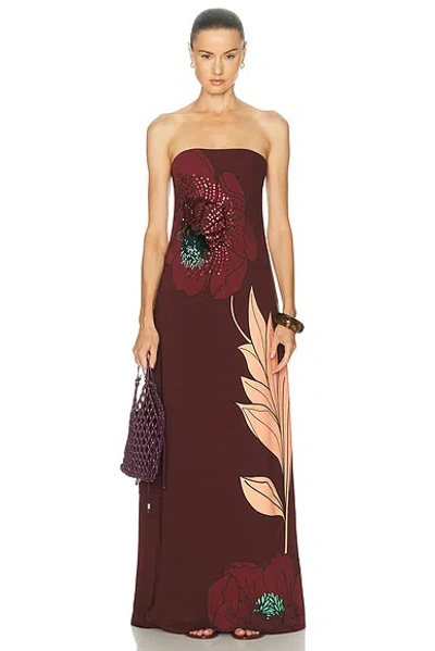 Johanna Ortiz Petals Embellished Printed Crepe Maxi Dress In Burgundy