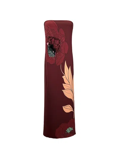 Johanna Ortiz Petals Embellished Printed Crepe Maxi Dress In Burgundy