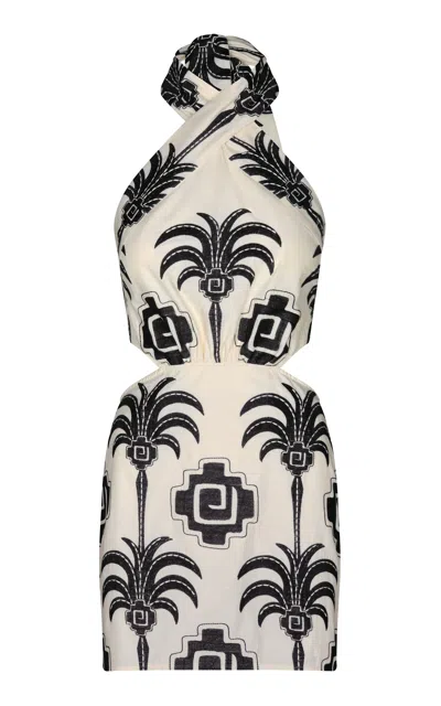 Johanna Ortiz Pintaderas Cotton-blend Halter Mini Dress In Black,white